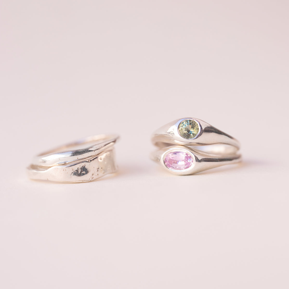 Silver Bold Bonbons - Green sapphire