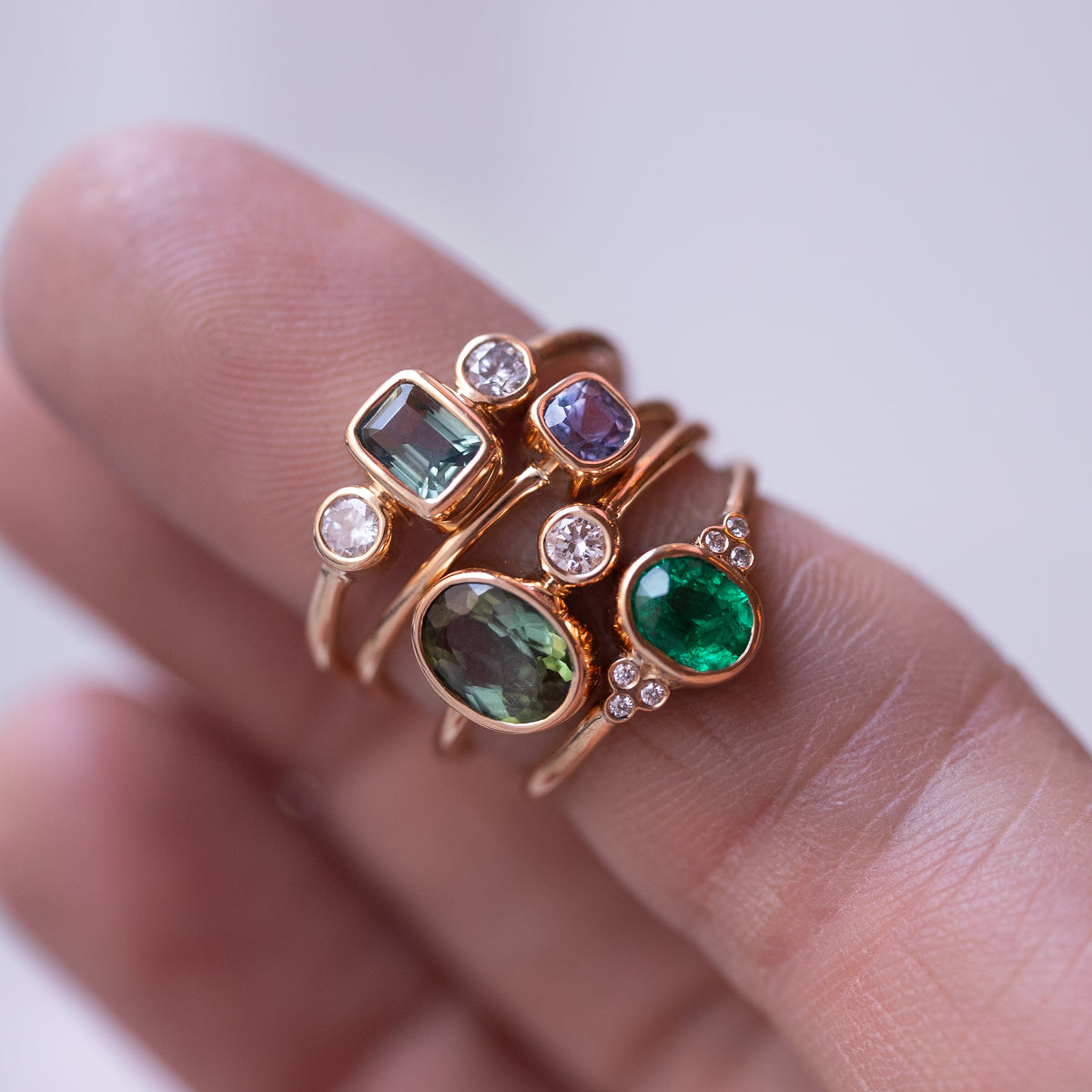 Double Bonbons - Diamond + Moss green Tourmaline