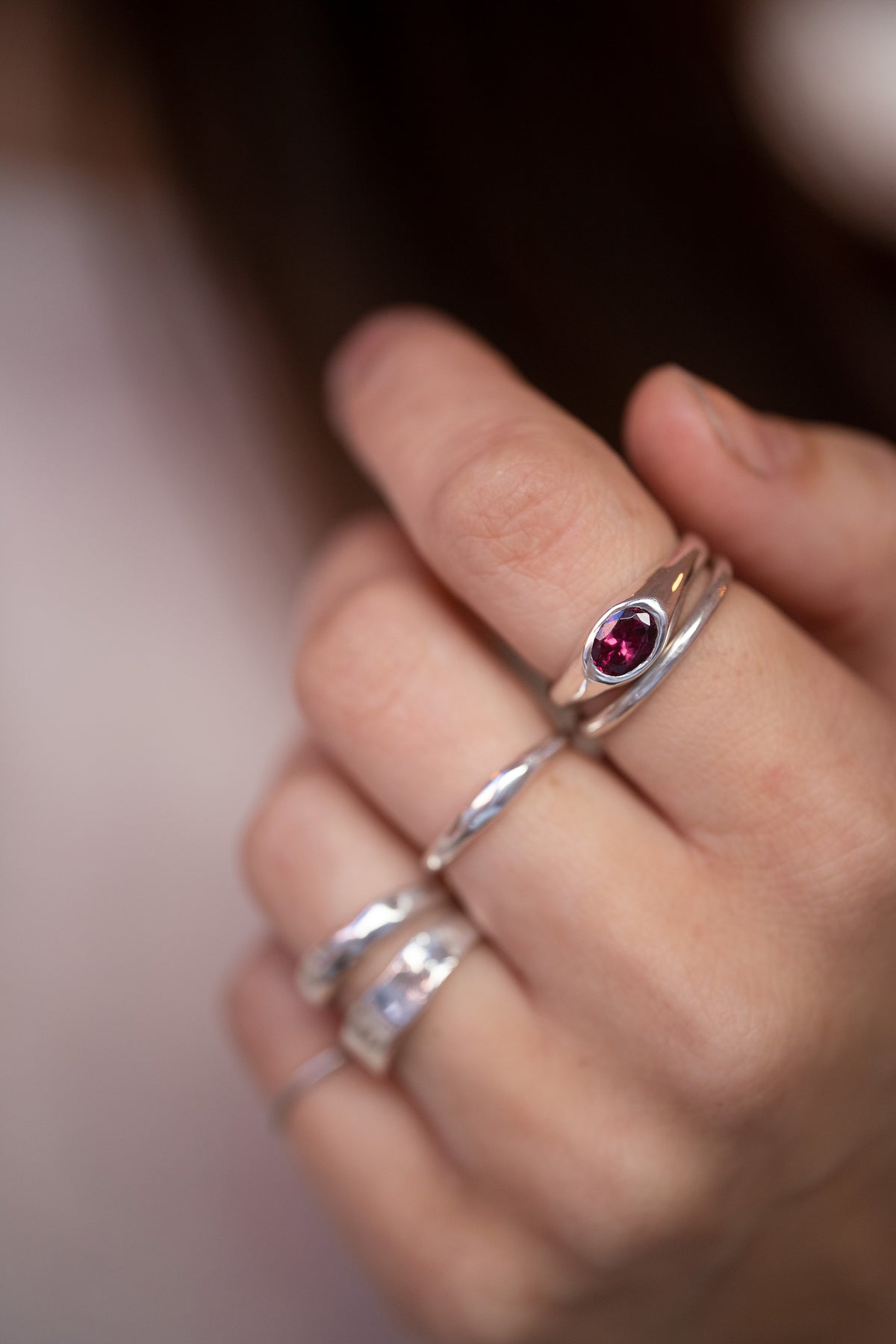 Silver Bold Bonbons - Rhodolit garnet