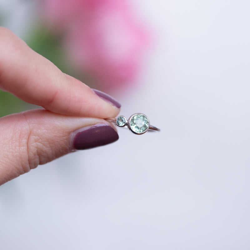 Circled Double Bonbons - Light Green Tourmaline + Sapphire