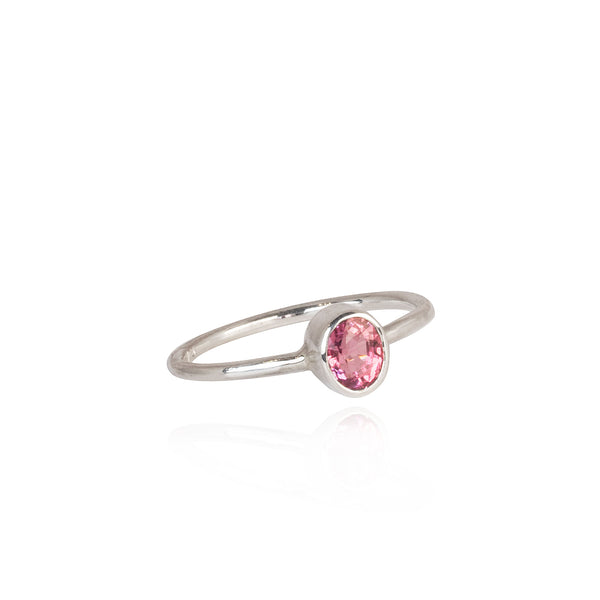 silver ring with pink stone