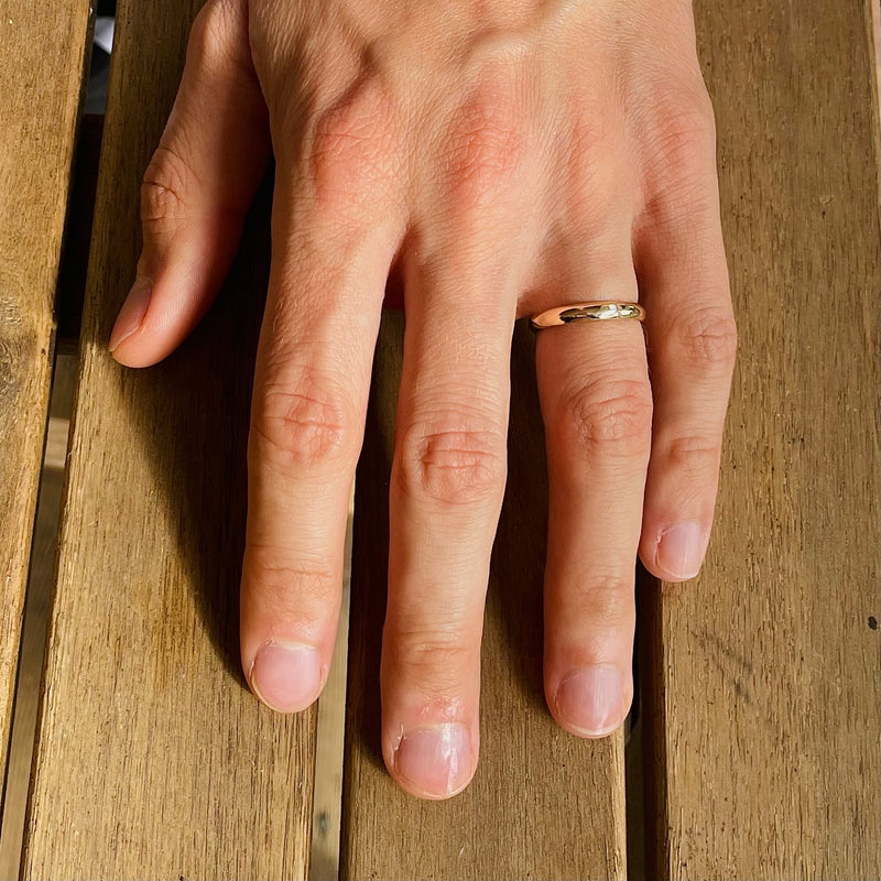18k gold wedding ring on mans hand