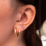 gold earrings, hoops and diamonds