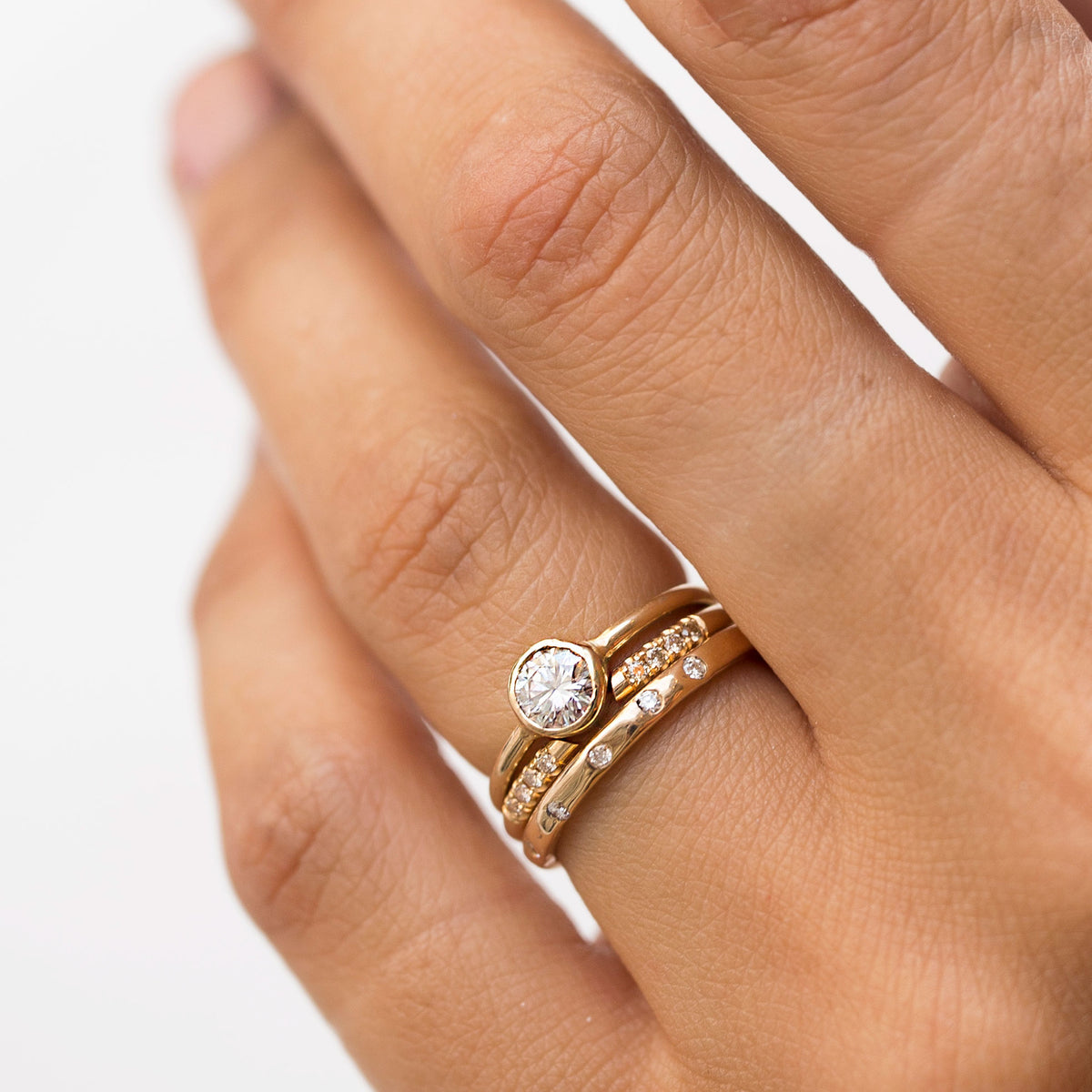 Gold wedding ring stack, 0.5ct diamond 